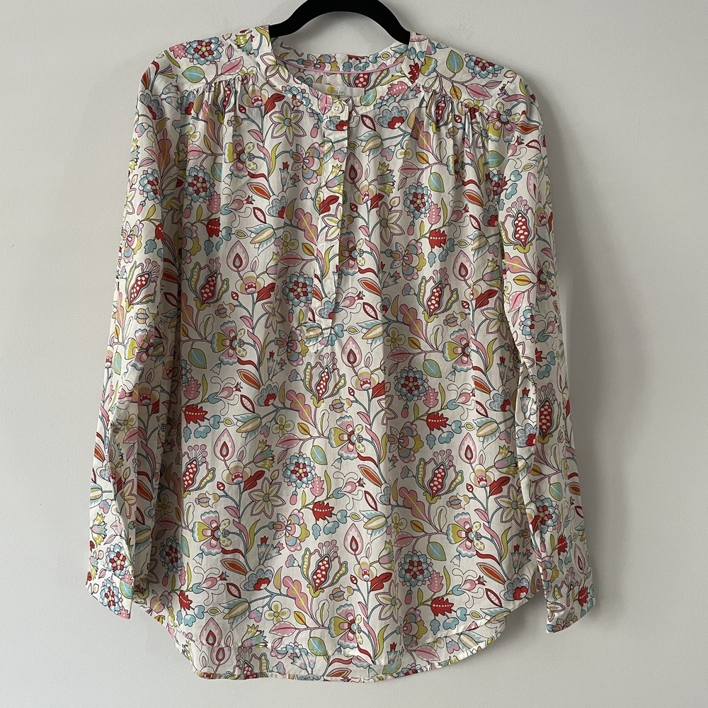 Boden 100% Cotton Floral Popover Blouse Size US 2 Boho Preppy Cottagecore Artsy